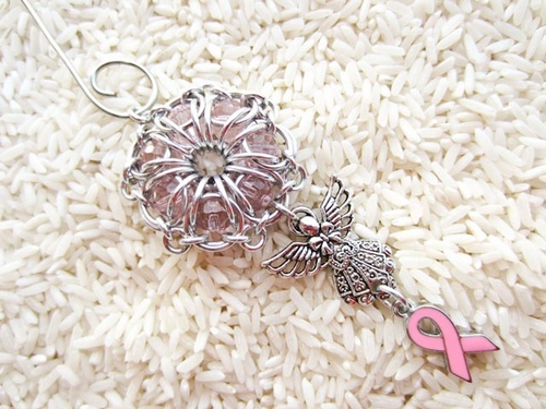 Captive Crystal Pink Ribbon and Angel Ornament