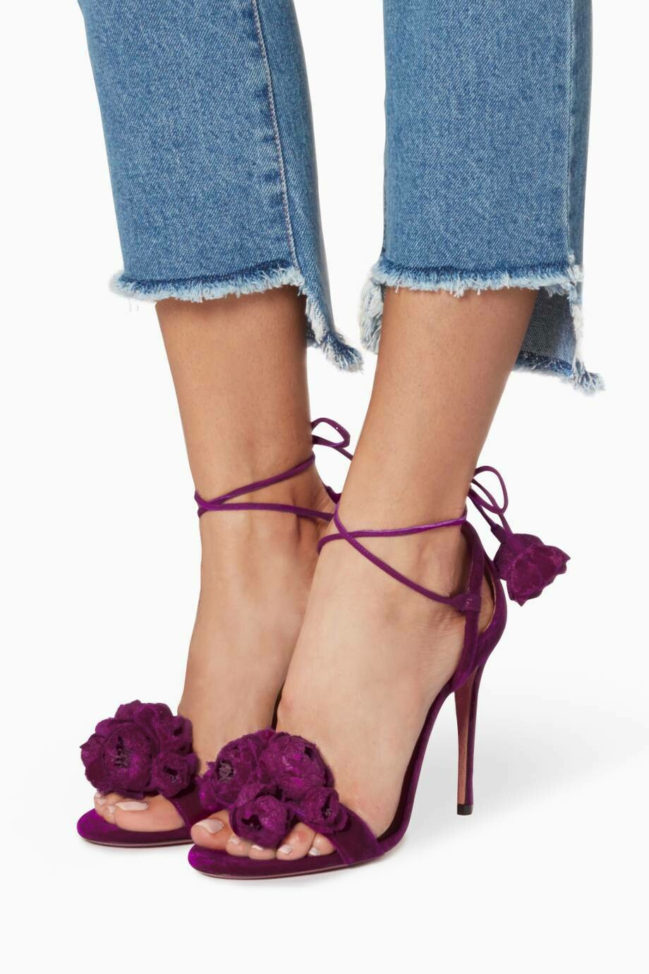 Aquazzura Exotic Pink Velvet Wild Flower Sandals