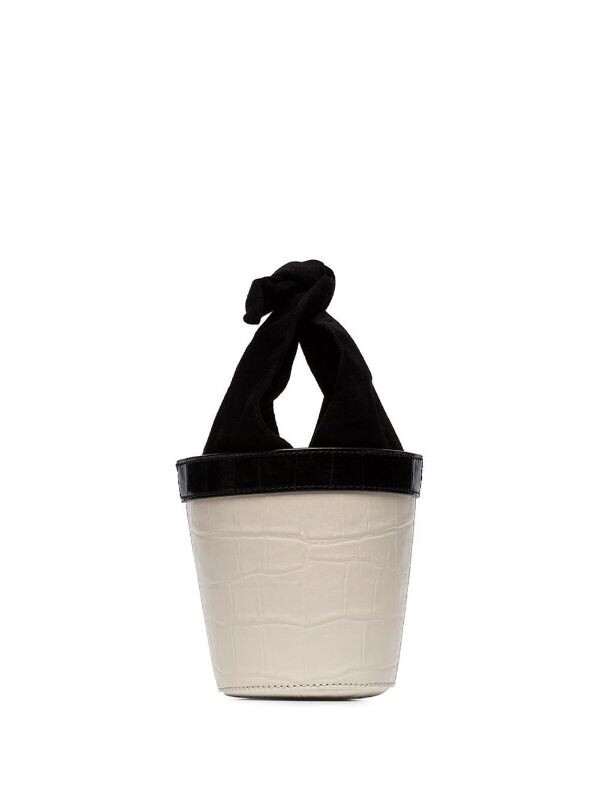 STAUD White and Black Britt Leather Mini Bucket Bag