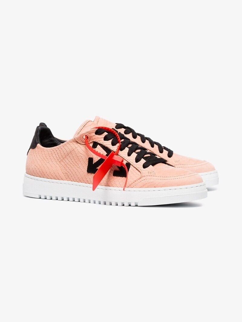 Off-White Pink And Black Carryover Snake-Embossed Leather Sneakers