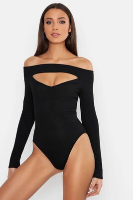 BOOHOO Tall Bardot Cut Out Rib Bodysuit