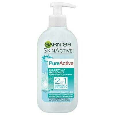 GEL LIMPIEZA GARNIER PURE ACTIVE 2 EN 1 LIMPIA Y DESMAQUILLA