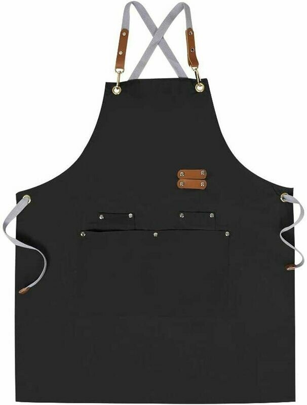 MANDIL de lona de algodón apron, ajustable, con bolsillos para mujeres y hombres en color negro