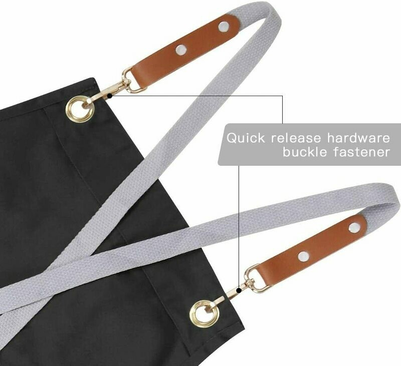 MANDIL de lona de algodón apron, ajustable, con bolsillos para mujeres y hombres en color negro