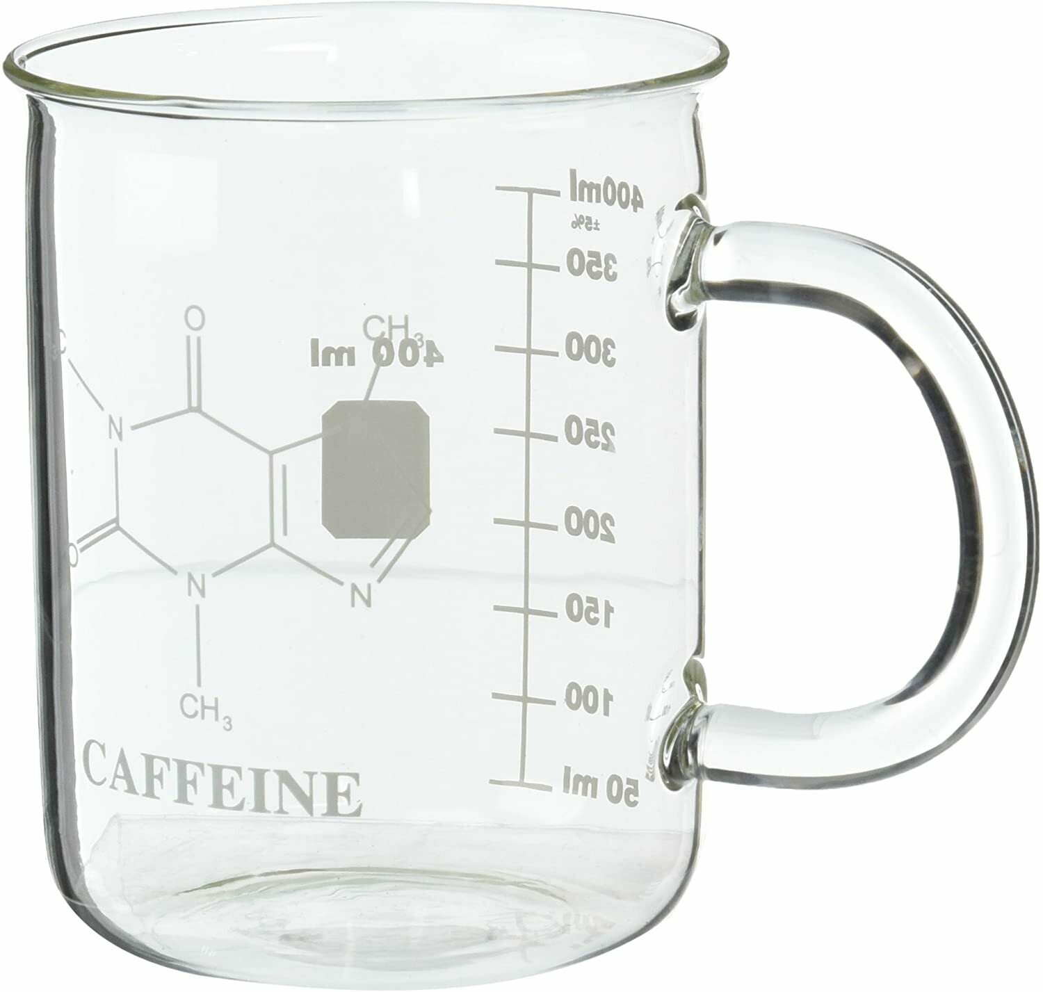 Taza de vidrio con moléculas de cafeína