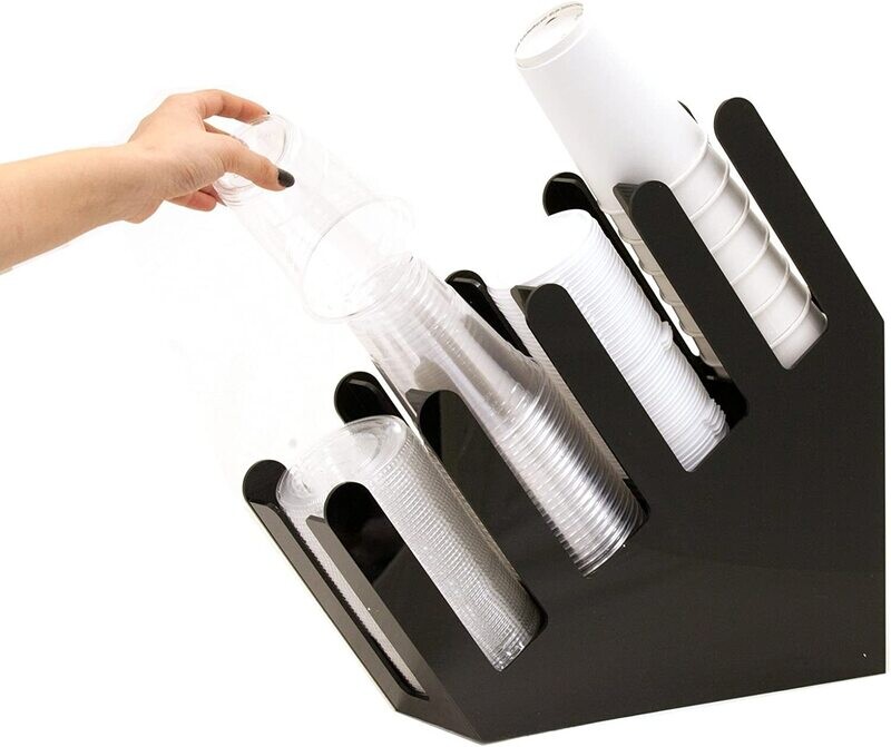 Organizador de acrílico 3 compartimentos para vasos desechables apilados, para bebidas calientes o frías