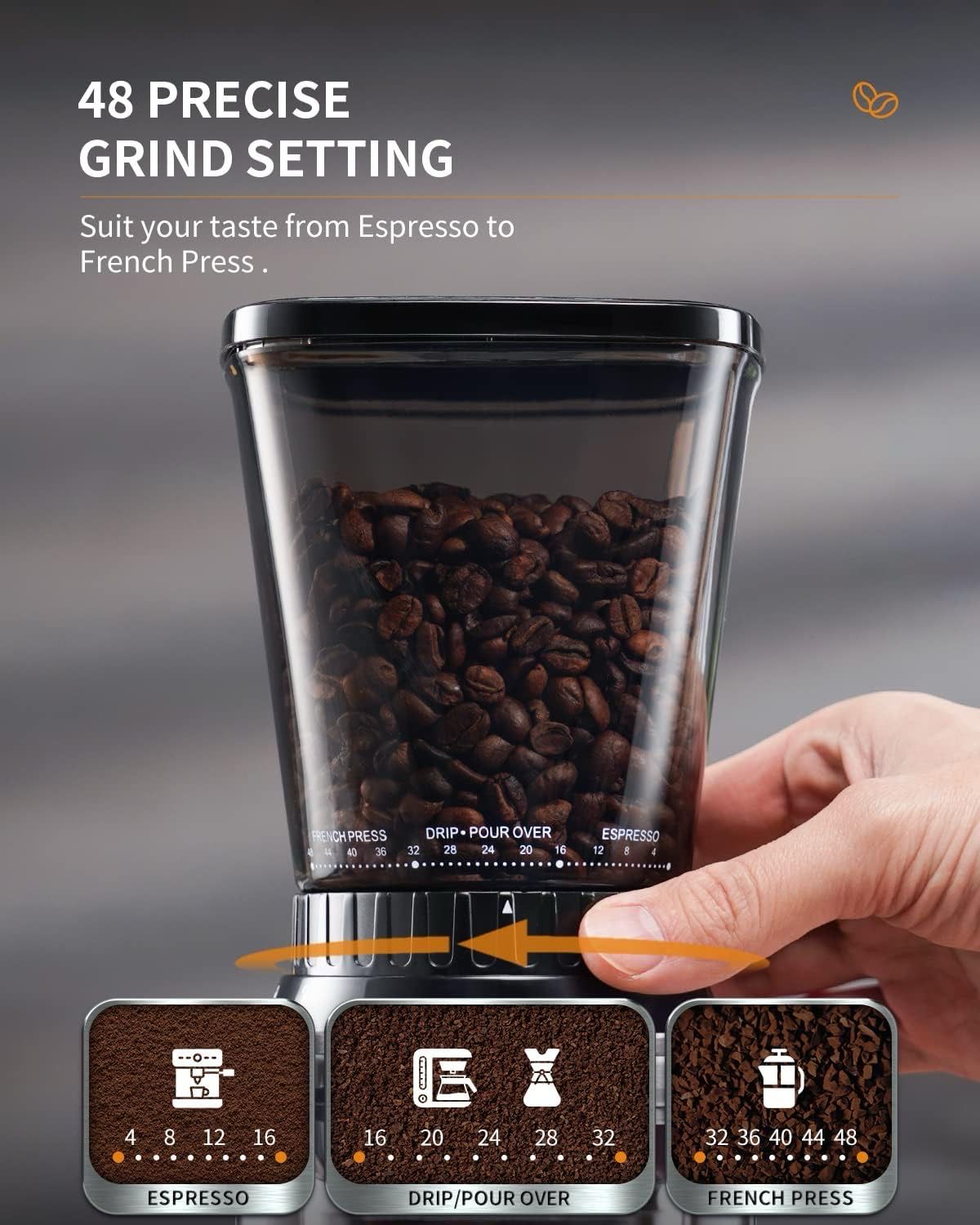 SHARDOR Molinillo de café cónico con temporizador electrónico de precisión