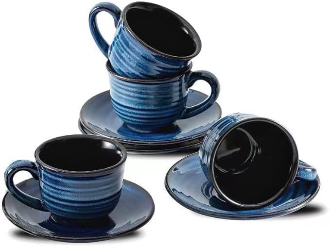 Hasense Juego de 4 tazas de café para café espresso, taza de cerámica de 4 onzas con platillos