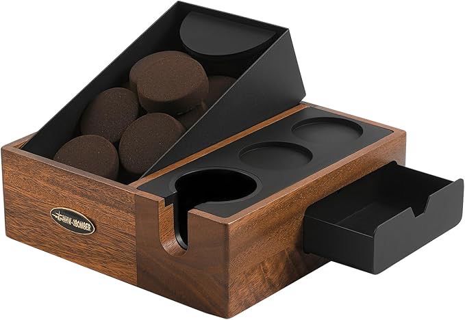 MHW-3BOMBER Estación de calibración de espresso con caja de golpeo, caja organizadora de espresso extraíble de nogal