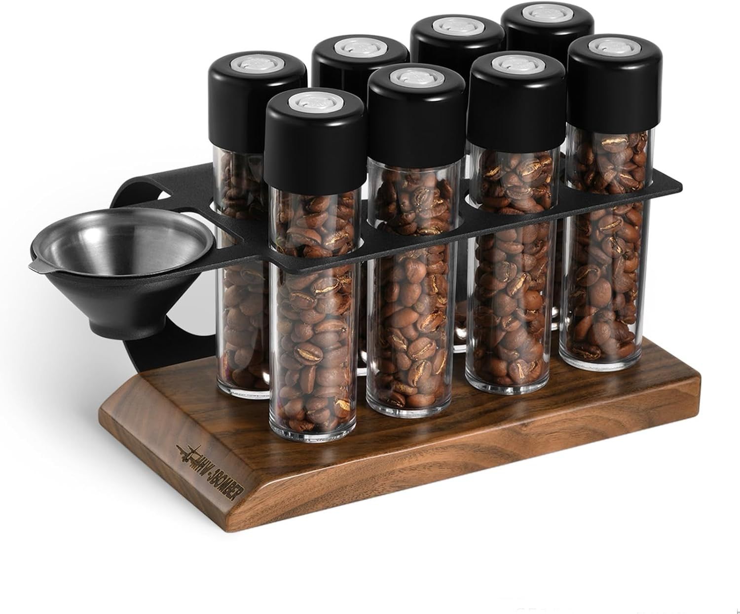 3BOMBER Tubos de bodegas de café de dosis única de almacenamiento de grano de café con tolva 8 tubos con válvula de escape