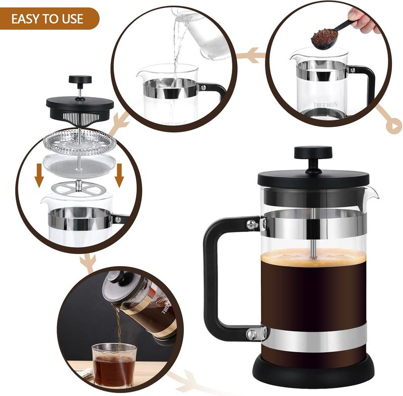 French Press de Vidrio con Acero Ino 21 oz