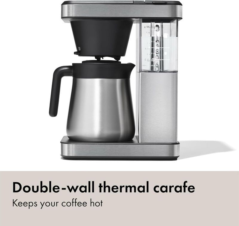 OXO Cafetera Brew de 8 tazas – Una sola porción y jarra, acero inoxidable térmico, certificado SCA