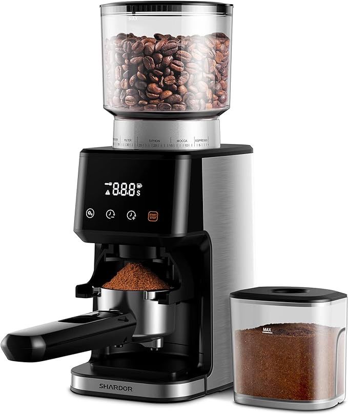 SHARDOR Molinillo de café expreso cónico eléctrico con temporizador de precisión 2.0, molino de rebabas ajustable con pantalla táctil con 51 ajustes