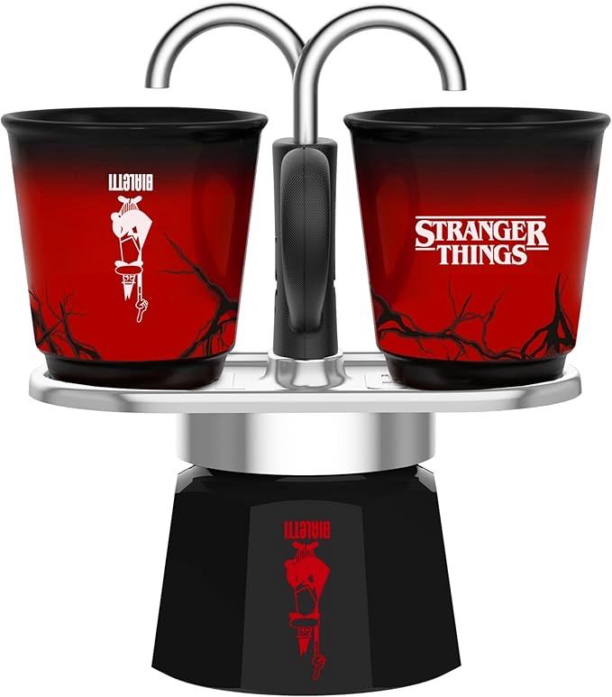 Bialetti Set Mini Express Stranger Things – Cafetera italiana con 2 tazas de cerámica termosensibles, cambian de color con el calor, no apta para inducción