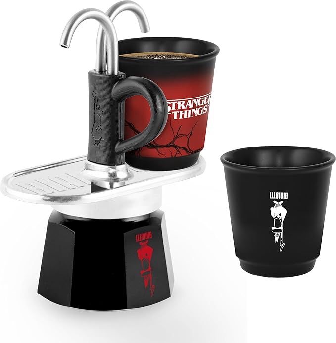 Bialetti Set Mini Express Stranger Things – Cafetera italiana con 2 tazas de cerámica termosensibles, cambian de color con el calor, no apta para inducción