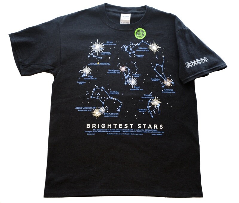 Brightest Stars T-Shirt for Adults and Kids -- Glows in the Dark!