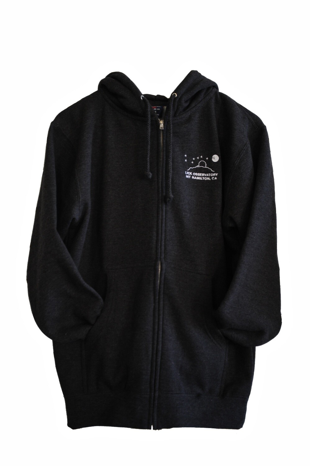 Lick Observatory Hoodie Full-Zip Sweatshirt, Charcoal White Logo
