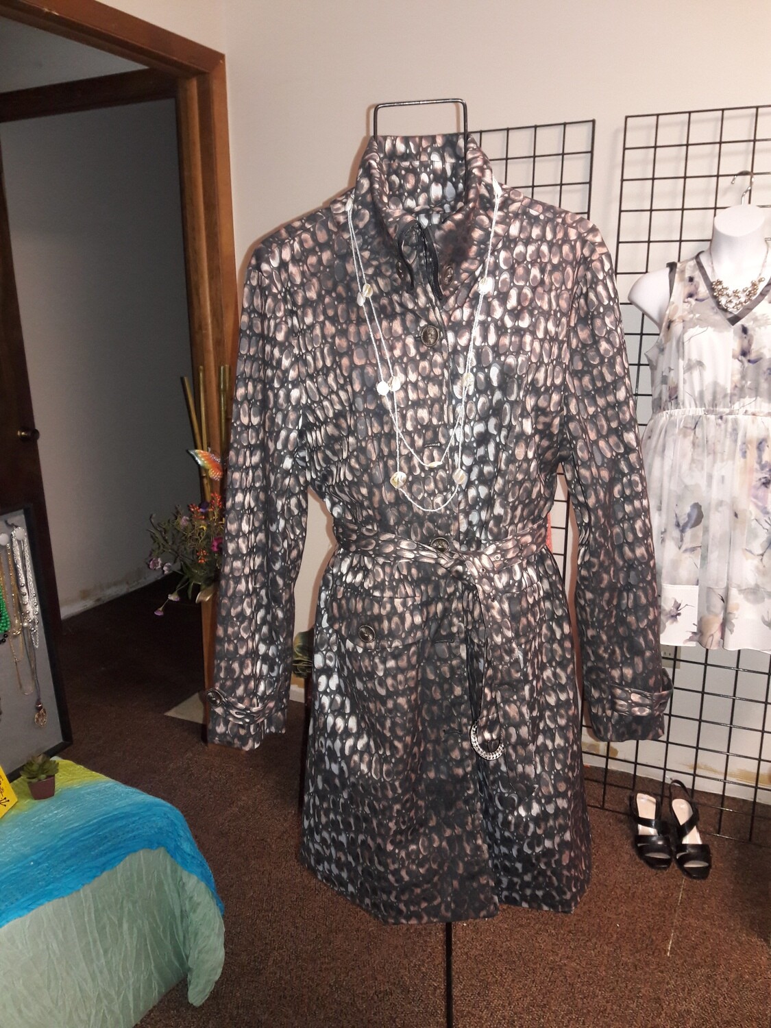 Samuel Dong Animal Print Trench Coat-Size  XL
