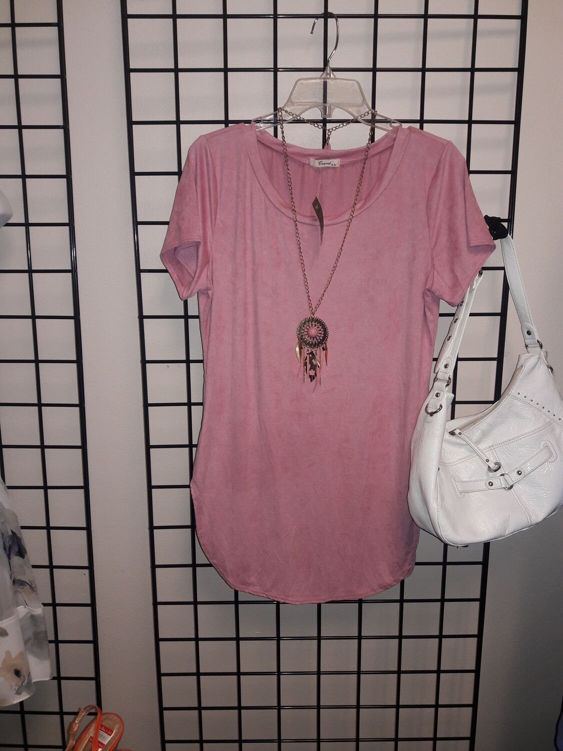 Pink Scoop Neck Flowy Top/Necklace -Size  L