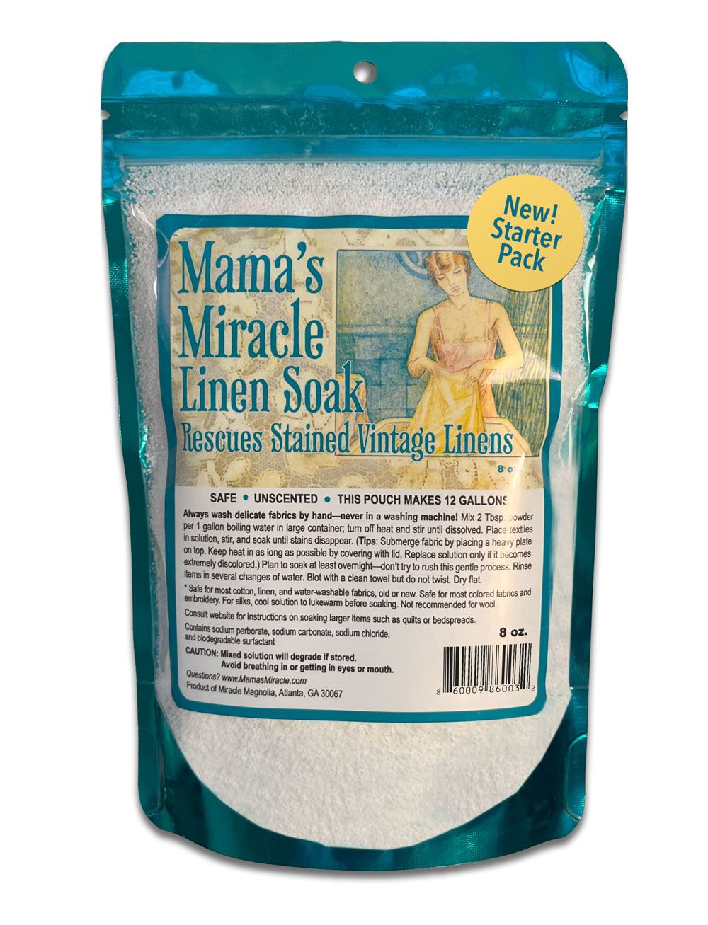 Mama's Miracle Linen Soak 8 Oz. Starter Pack – Stain Remover for Vintage Linens (Makes 12 gallons soaking solution)