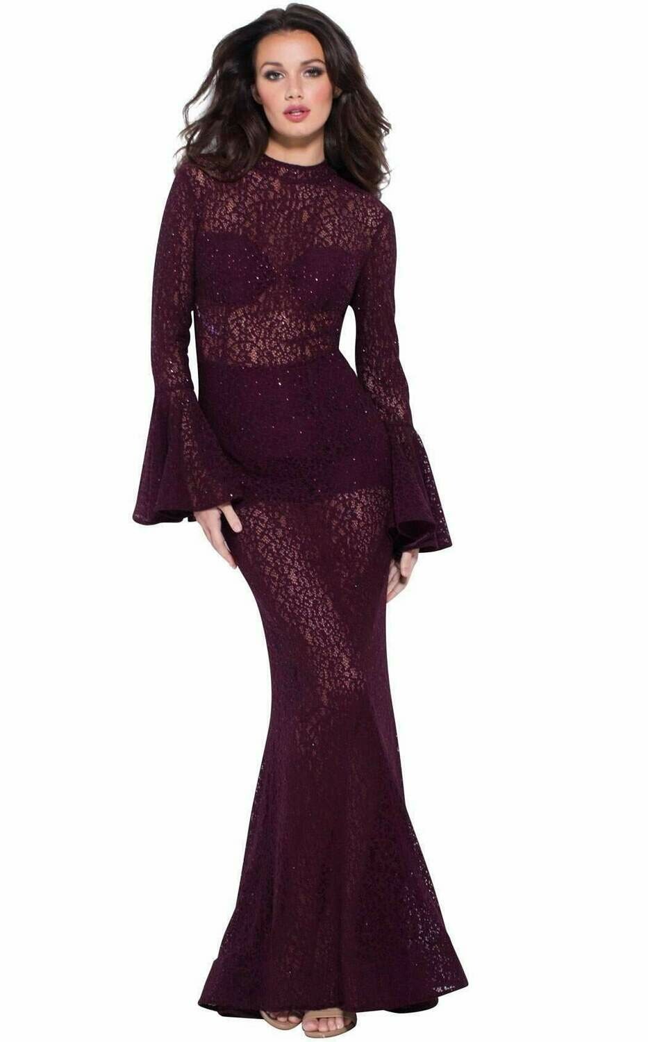 plum gown with sleeves