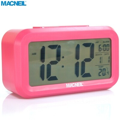 NEW Macneil MCN6020P LCD Alarm Clock Features: Time (12 & 24 Hour), Date, Year, Alarm, Snooze, Temperature (Indoors) Large Clear Easy to Read Display and Handy Smart Day/Night Light Sensor Function!