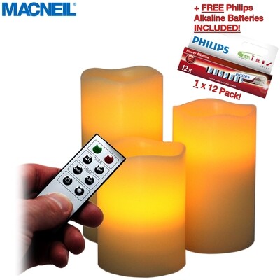 MACNEIL Pack of 3 Battery Operated Remote Control LED Flameless Flickering Wax Drip Effect LED Candles - Perfect for Creating a Special Ambiance at Home - Soothing, Romantic and Enchanting!