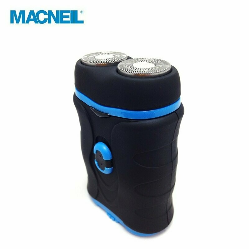 NEW! Macneil Micro Travel Shaver MCNBA737/P, Features: Twin Heads, Lift and Cut Technology, Battery Operated, Pocket Size, Non-slip Finish, Attractive Pacific Blue Colour - Ideal for Taking on Holiday
