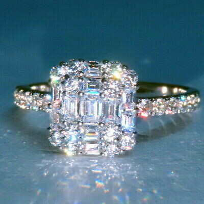 100% NATURAL EFFECT 2Ct Diamond 14K White Gold Engagement Wedding Ring R3-2