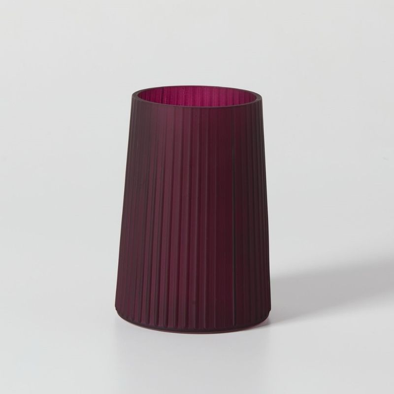 Glass Vase - Deep purple ribbed vase