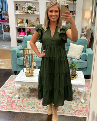 Olive Ruffle Tiered  Dress