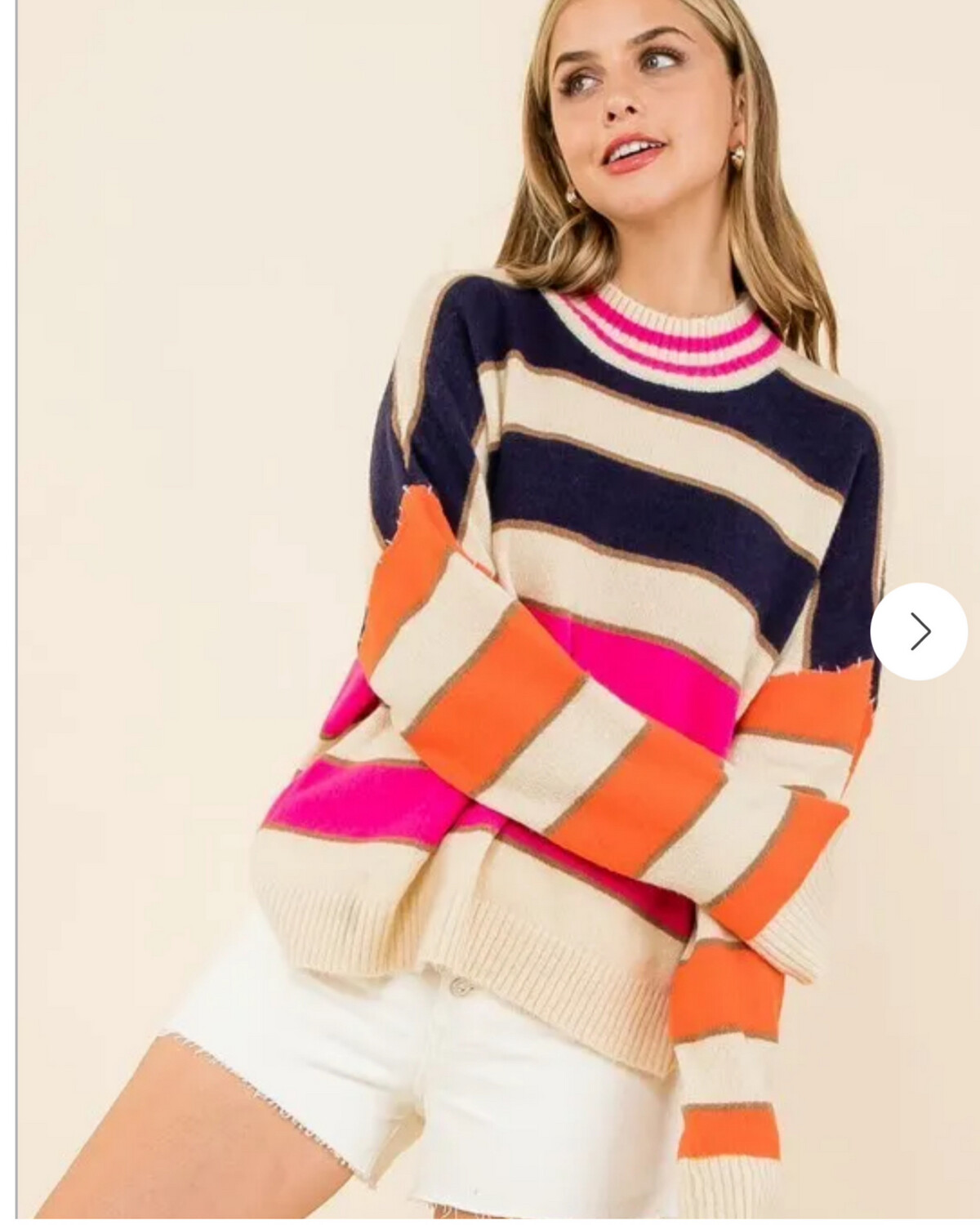 Beige Striped Knit Sweater