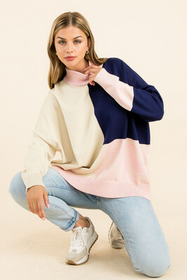 Beige Colorblock Sweater