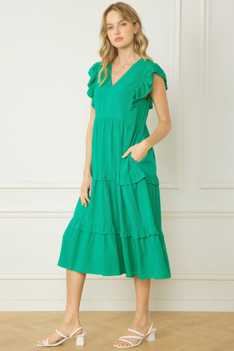 Green Maxi V Neck Dress