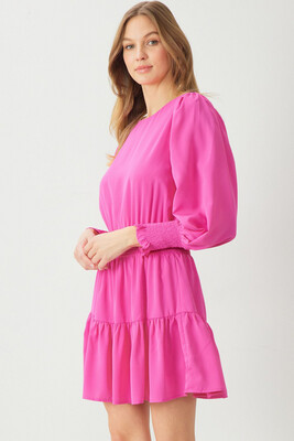 Pink Long Sleeve Tiered Dress