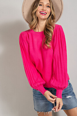 Hot Pink Puff Sleeve Sweater