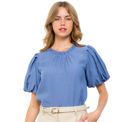 THML Blue Puff Sleeve Top