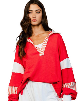 BL Red Stripe Sleeve Sweatshirt