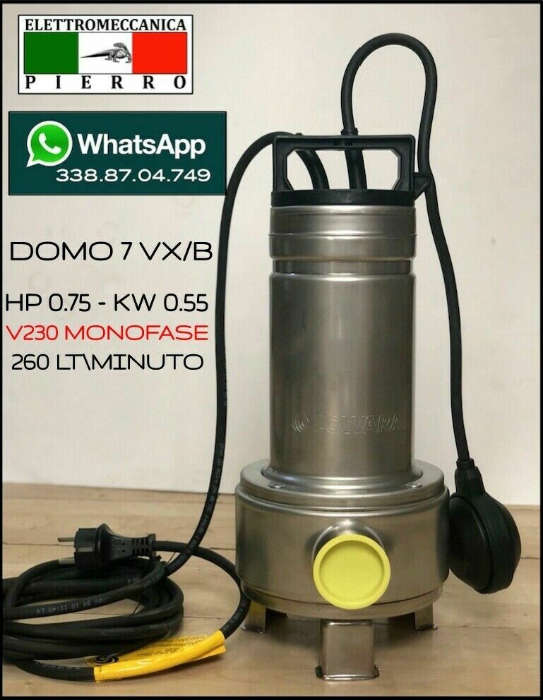 DOMO 7VX/B LOWARA ELETTROPOMPA SOMMERGIBILE PER ACQUE REFLUE HP0,75