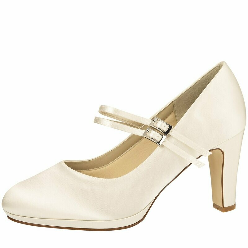 Brautschuh mit 7,5 cm Blockabsatz, Annette - Ivory Satin