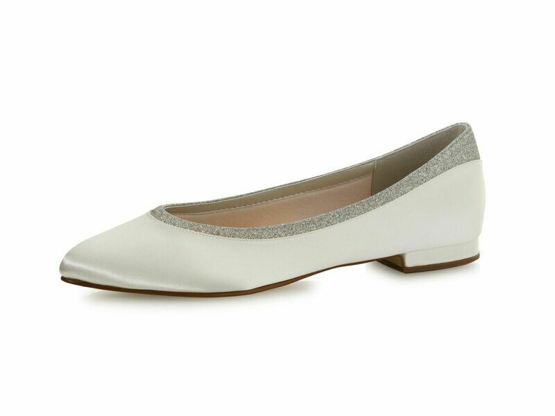 Stevie Ivory Satin / Silver Fine Glitter, Braut Ballerina von Elsa Coloured Shoes