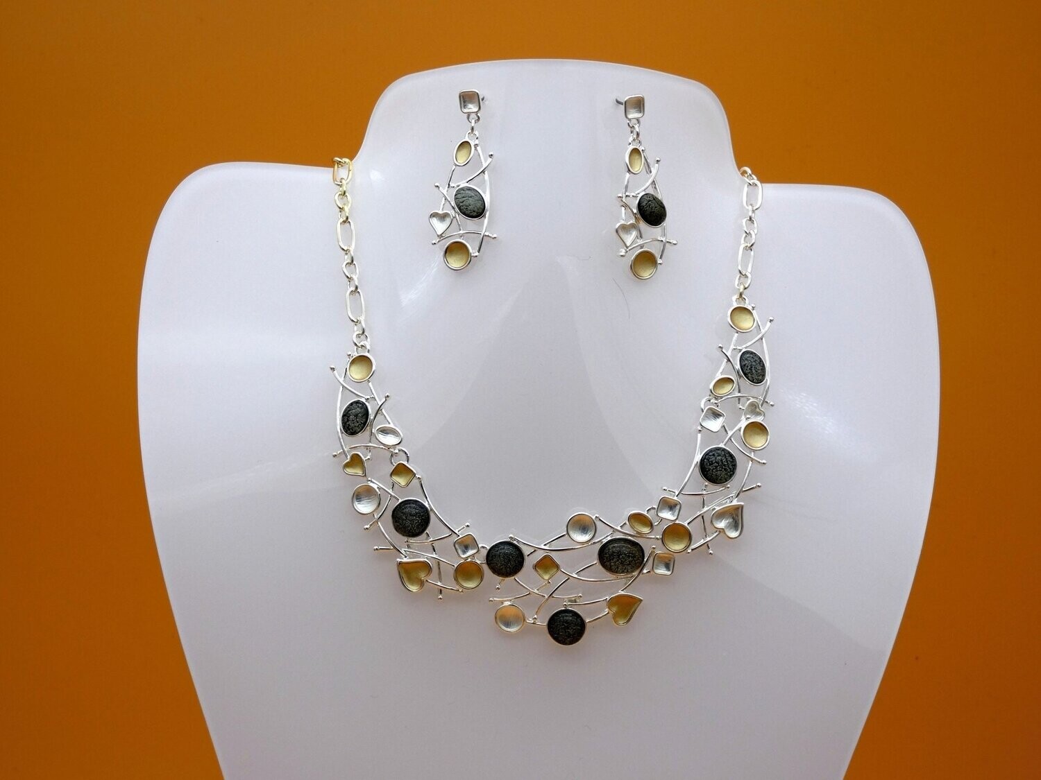 Schmuck-Set,  Collier und Ohrstecker - Tricolor