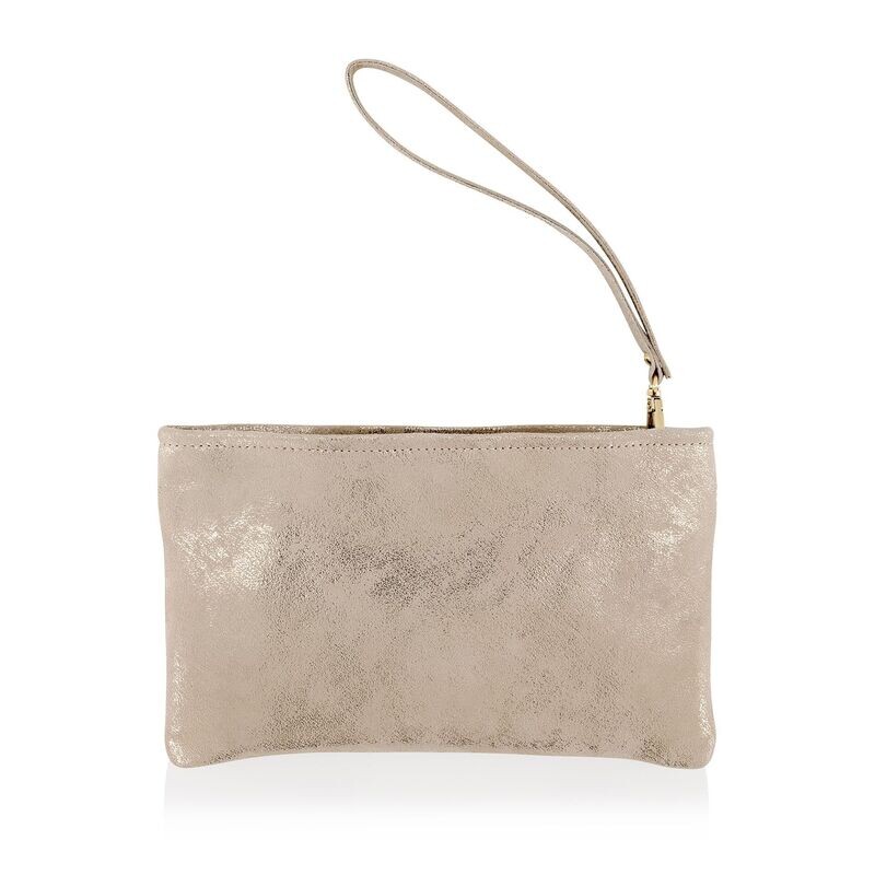Teana Champagne Gold Suede Leather, festliche Handtasche Teana Champagne Gold Suede Leather, festliche Handtasche