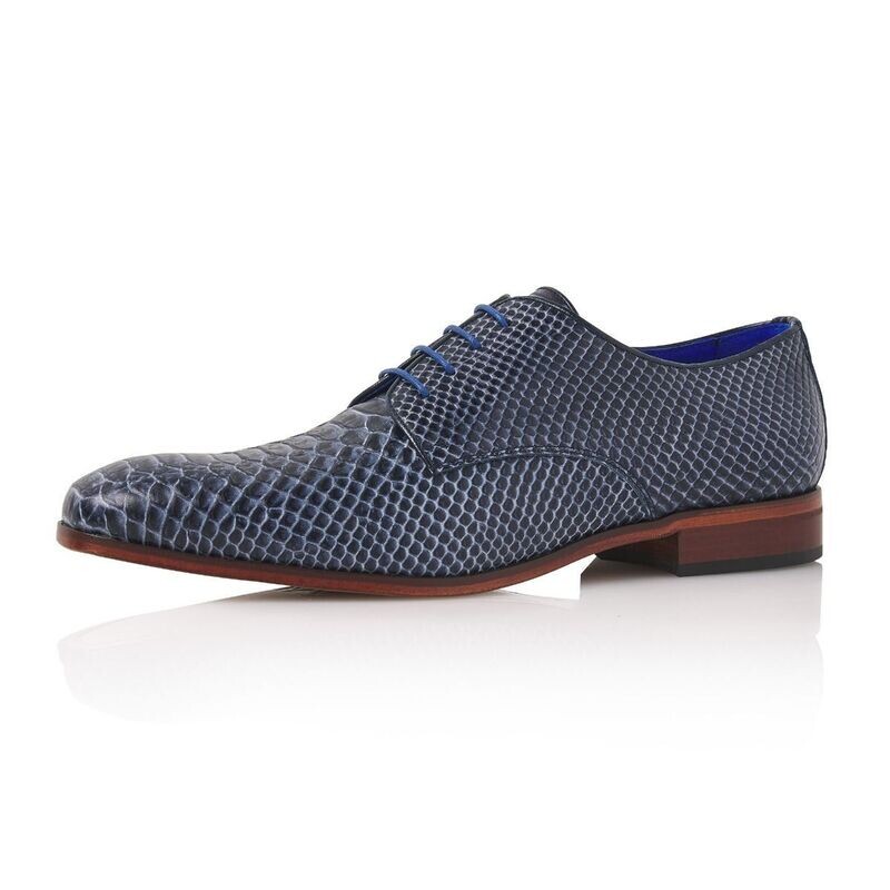 Mikai Snake Leather - Dark Blue, Herren Halbschuh im Schlangenmuster