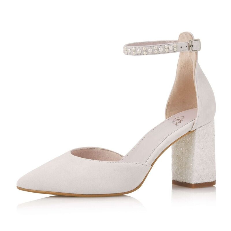 Modischer Brautschuh, Bryoni Off-White Suede (Leather) / Glitter Perls, von Elsa Coloured Shoes Modischer Brautschuh, Bryoni Off-White Suede (Leather) / Glitter Perls, von Elsa Coloured Shoes