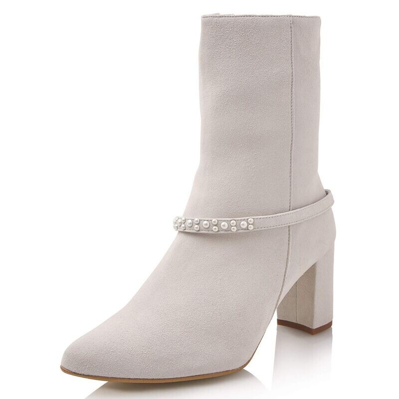 Sheyla Off-White Suede (Leather), Pearls, Brautstiefel von Elsa Coloured Shoes Sheyla Off-White Suede (Leather), Pearls, Brautstiefel von Elsa Coloured Shoes