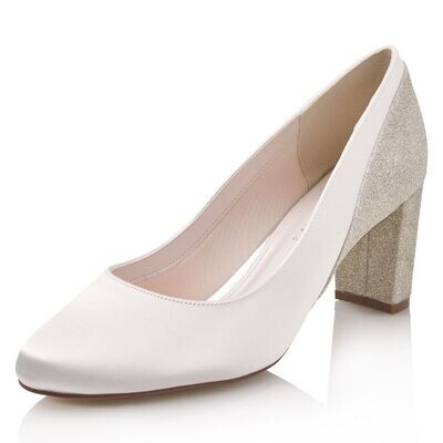Sintia Ivory Satin / Silver Fine Glitter, Brautschuh von Elsa Coloured Shoes