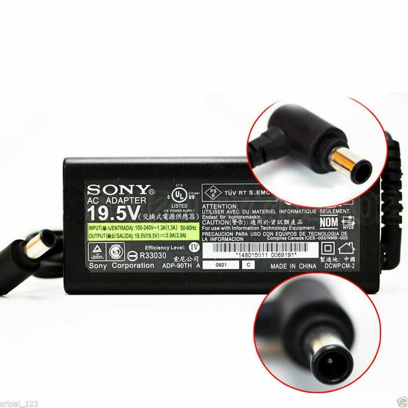 Cargador Sony 19.5V 3.9A 75W , 6.5mm X 4.4mm VGP-AC19V32