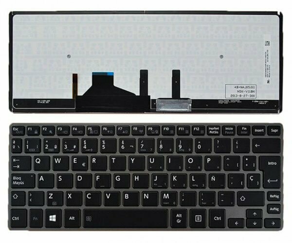 Teclado español negro Retroiluminado Marco Gris Toshiba Portege Z30 , Z30-A , Z30-C , Z30T-C Series  NSK-V11BN