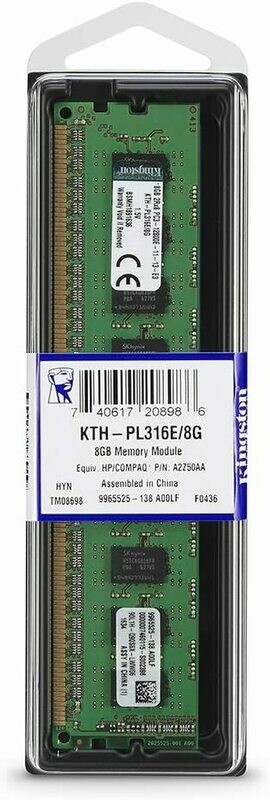 Memoria RAM Kingston 8GB DDR3 1600MHz/s ( PC3-12800 )1 x 8 GB  240-pin DIMM, Verde KTH-PL316E/8G